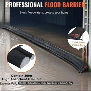 VEVOR Flood Barrier Bags – 8 Pack 10ft x 6in Water Activated Sandless Flood Dams